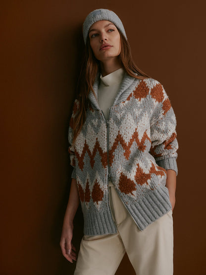 Brockley Jacquard Knit Jacket Grey Melange - Varley