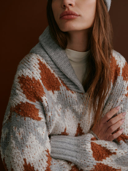 Brockley Jacquard Knit Jacket Grey Melange - Varley