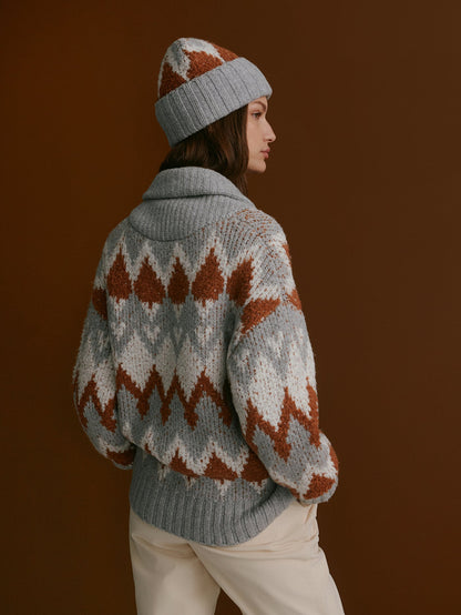 Brockley Jacquard Knit Jacket Grey Melange - Varley
