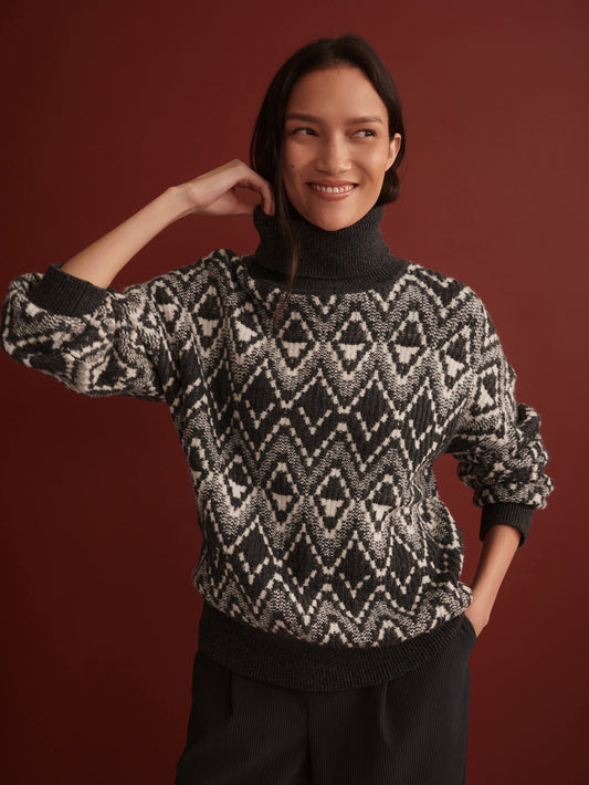 Ida Relaxed Fairisle Rollneck Knit Charcoal - Varley