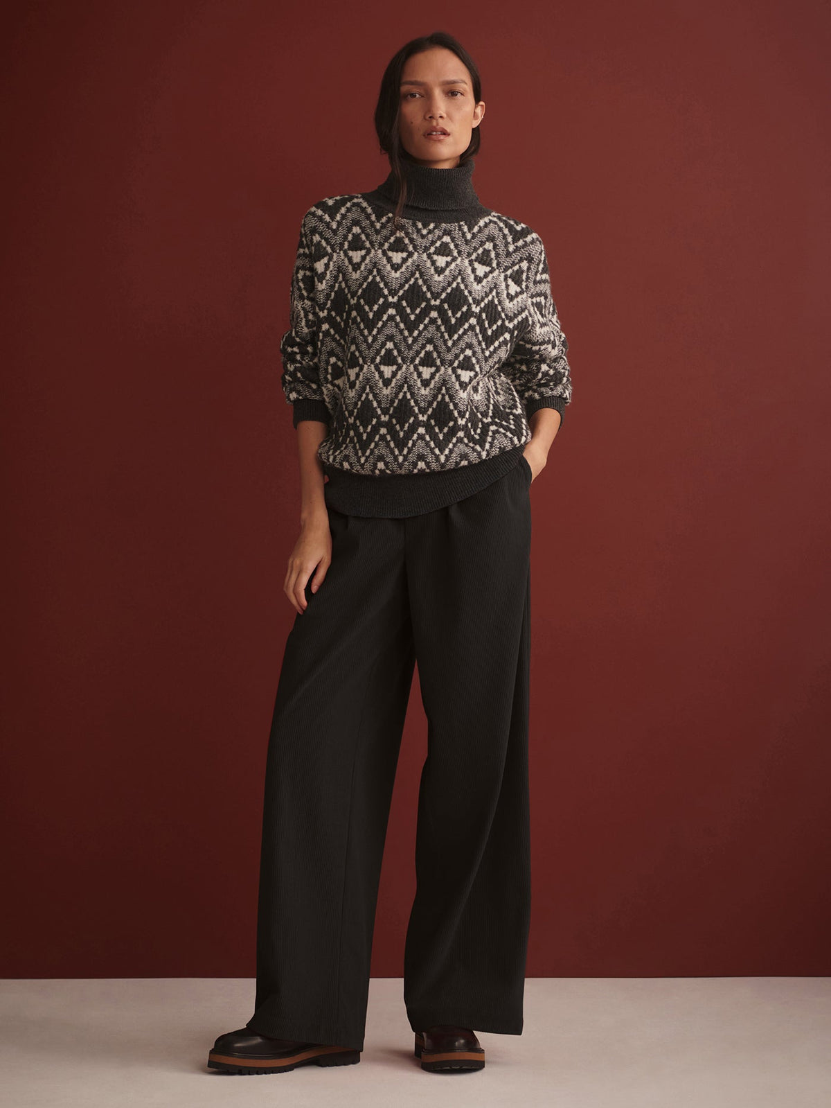 Ida Relaxed Fairisle Rollneck Knit Charcoal - Varley