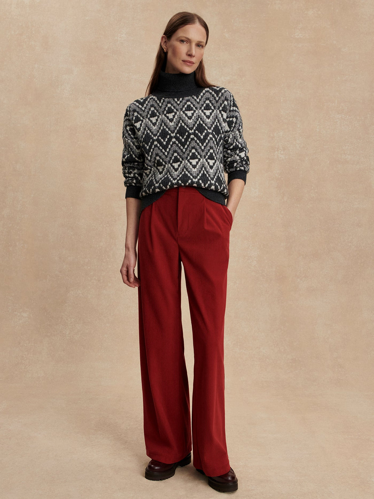 Ida Relaxed Fairisle Rollneck Knit Charcoal - Varley