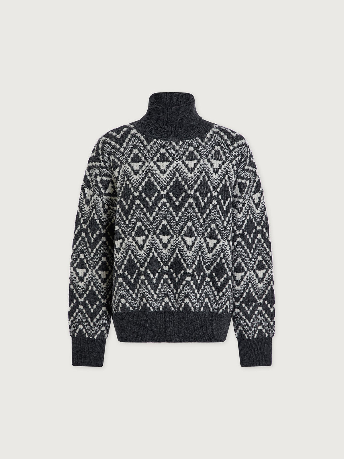 Ida Relaxed Fairisle Rollneck Knit Charcoal - Varley