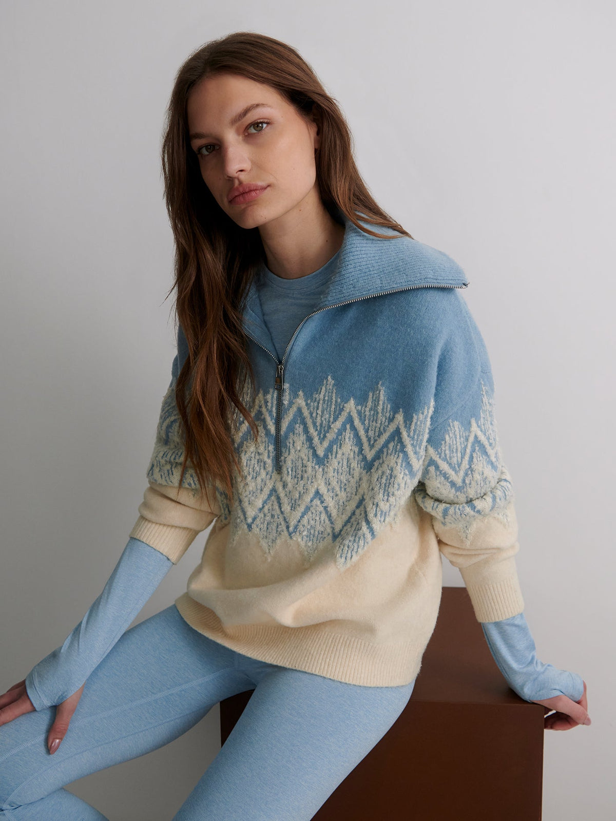 Hedda Fairisle Half Zip Knit Ashley Blue - Varley