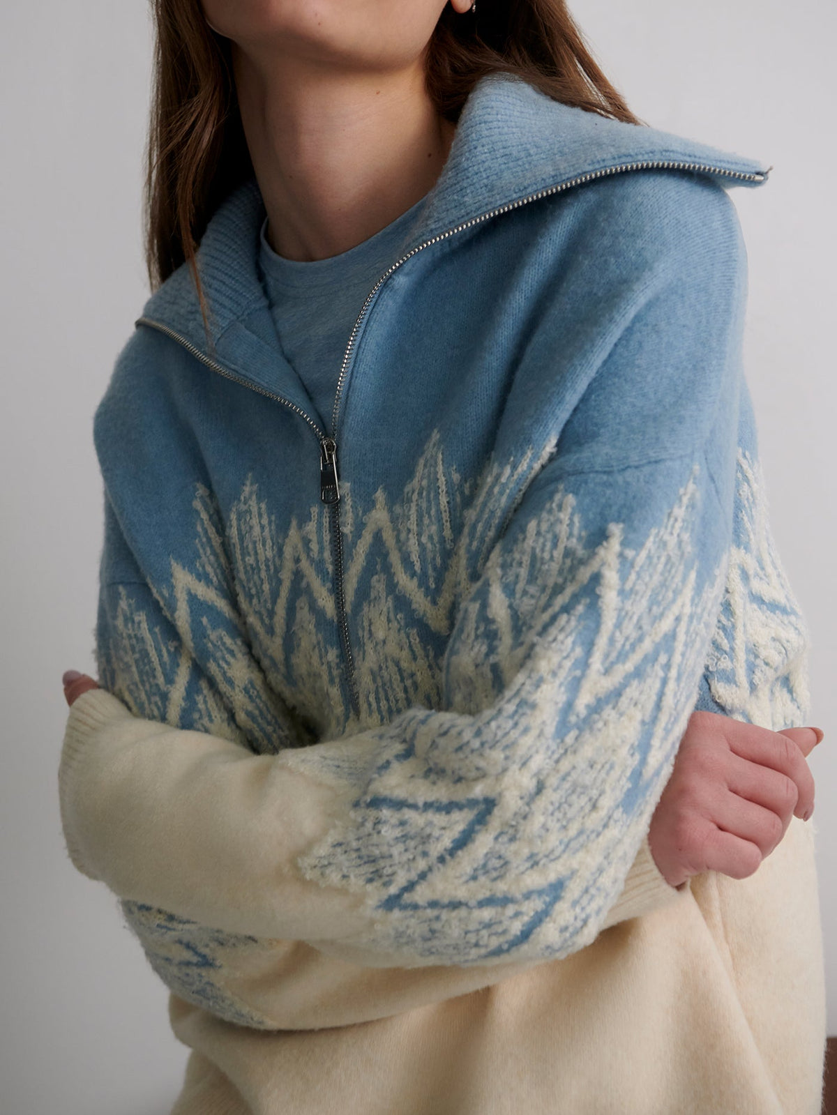 Hedda Fairisle Half Zip Knit Ashley Blue - Varley