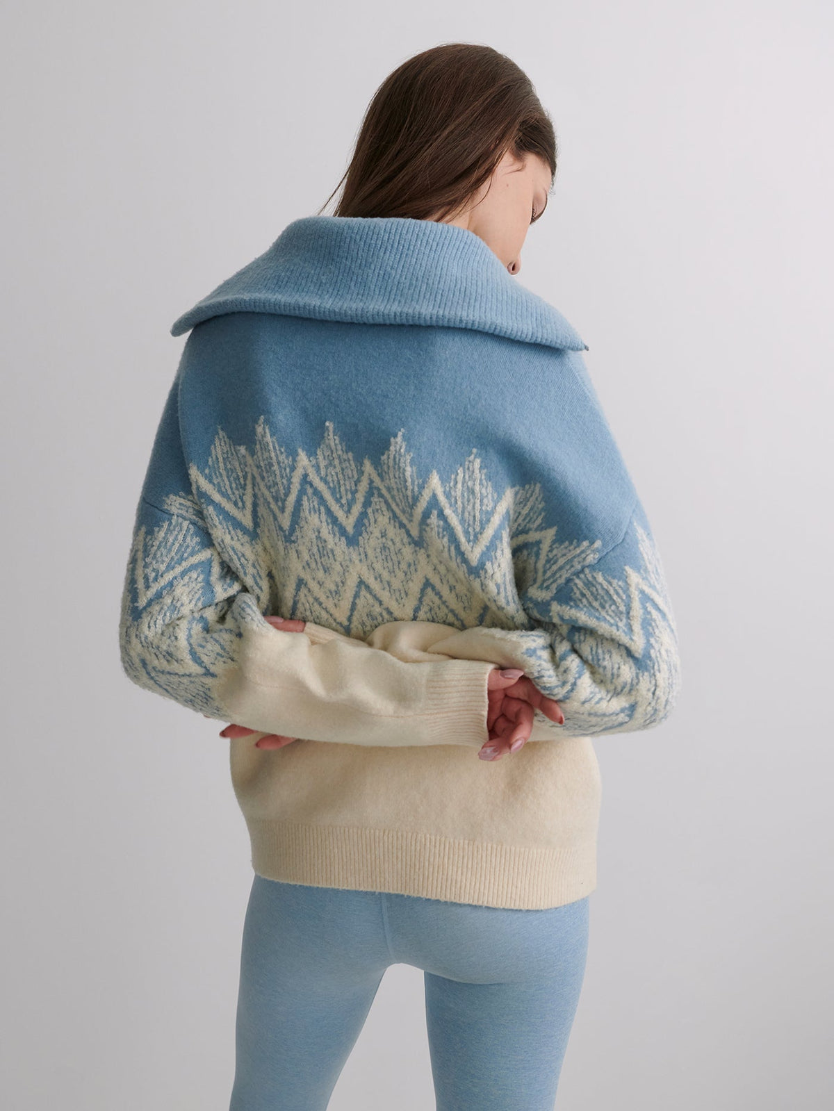 Hedda Fairisle Half Zip Knit Ashley Blue - Varley