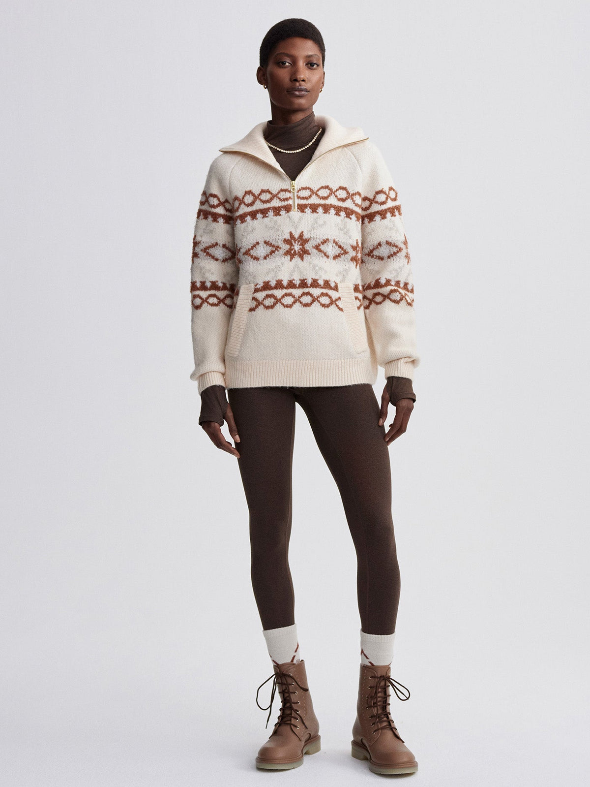 Cai Fairisle Half Zip Whitecap Grey Fairisle - Varley