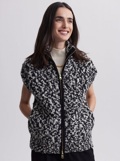 Sandy Zip Through Knit Gilet Snow White Black Fleck - Varley