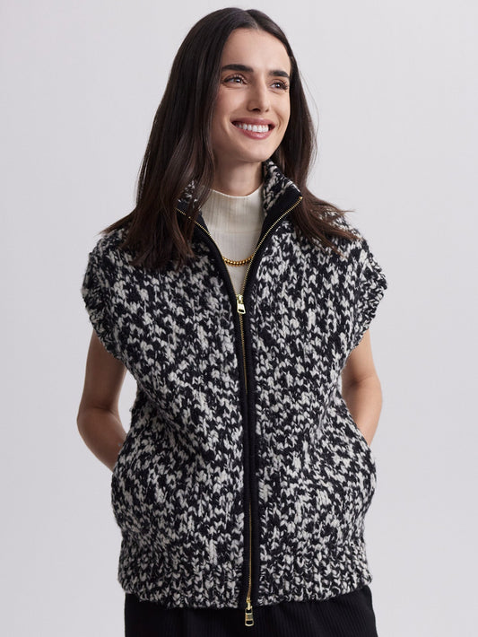 Sandy Zip Through Knit Gilet Snow White Black Fleck - Varley
