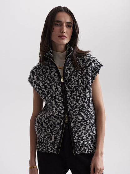 Sandy Zip Through Knit Gilet Snow White Black Fleck - Varley