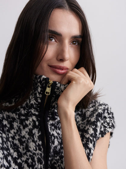 Sandy Zip Through Knit Gilet Snow White Black Fleck - Varley