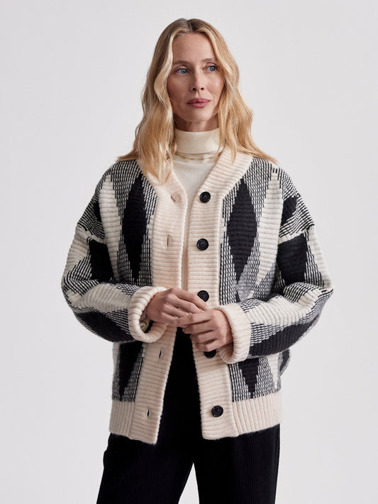 Nancy Jacquard Knit Jacket Whitecap Grey Diamond - Varley