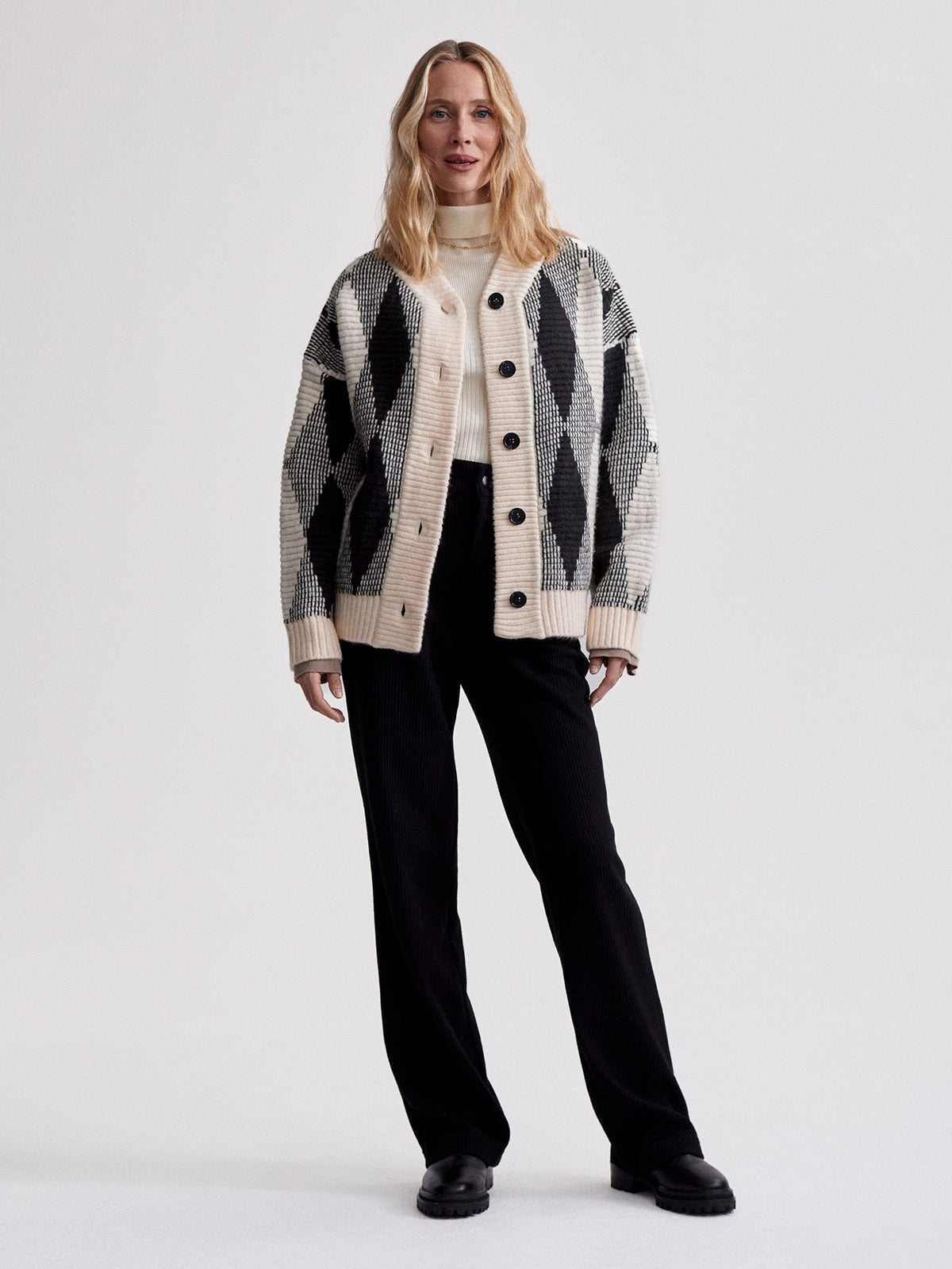 Nancy Jacquard Knit Jacket Whitecap Grey Diamond - Varley