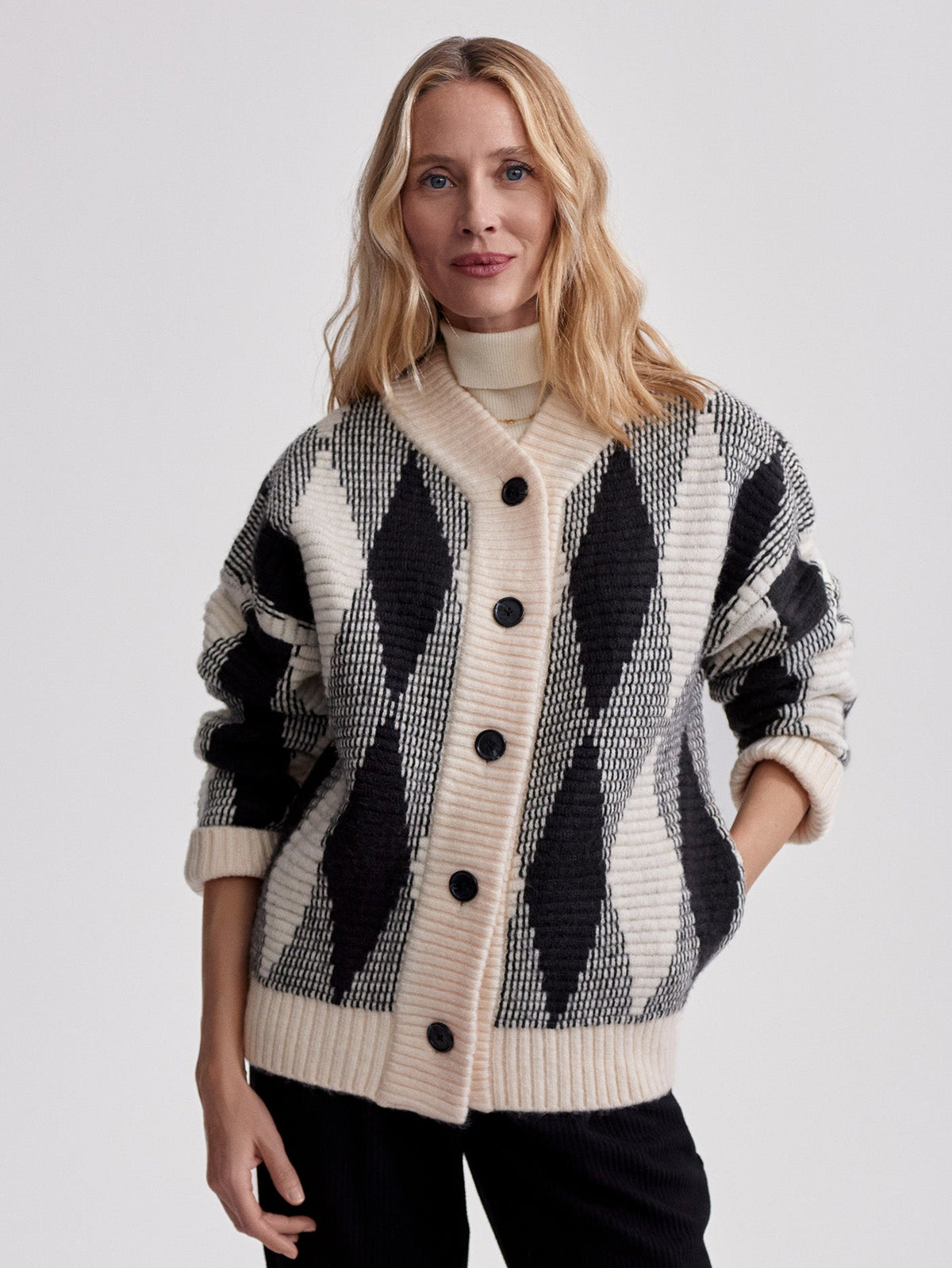 Nancy Jacquard Knit Jacket Whitecap Grey Diamond - Varley