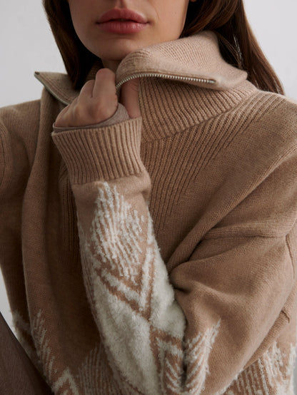 Betty Jacquard Half Zip Knit Light Taupe - Varley