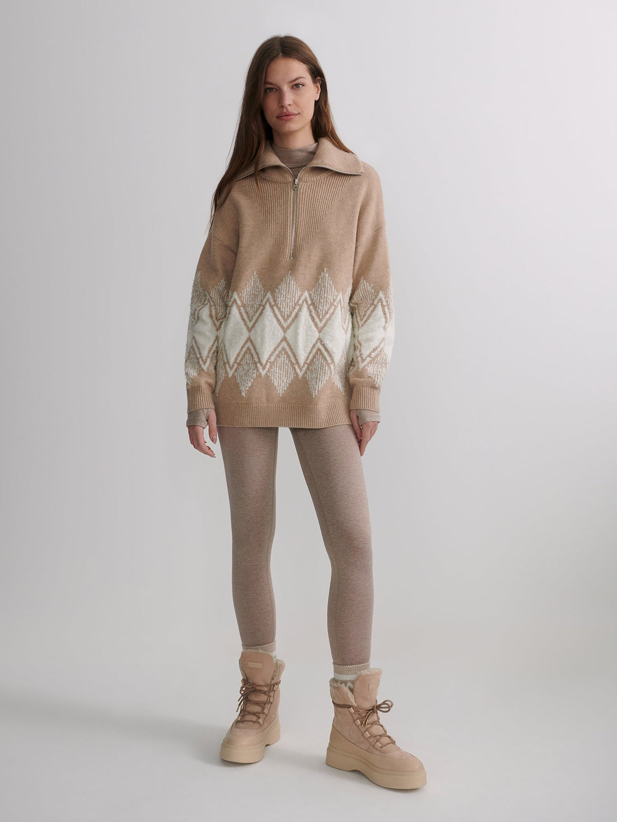 Betty Jacquard Half Zip Knit Light Taupe - Varley