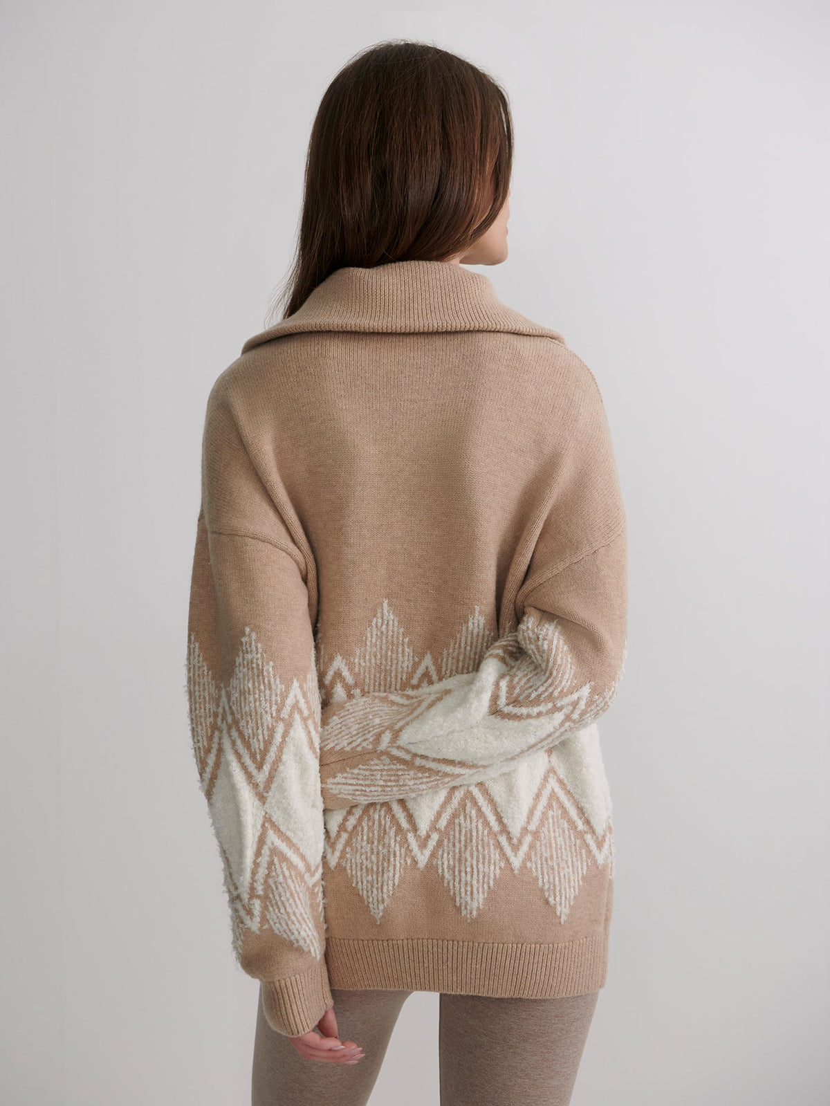 Betty Jacquard Half Zip Knit Light Taupe - Varley