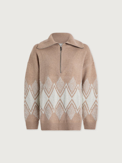 Betty Jacquard Half Zip Knit Light Taupe - Varley