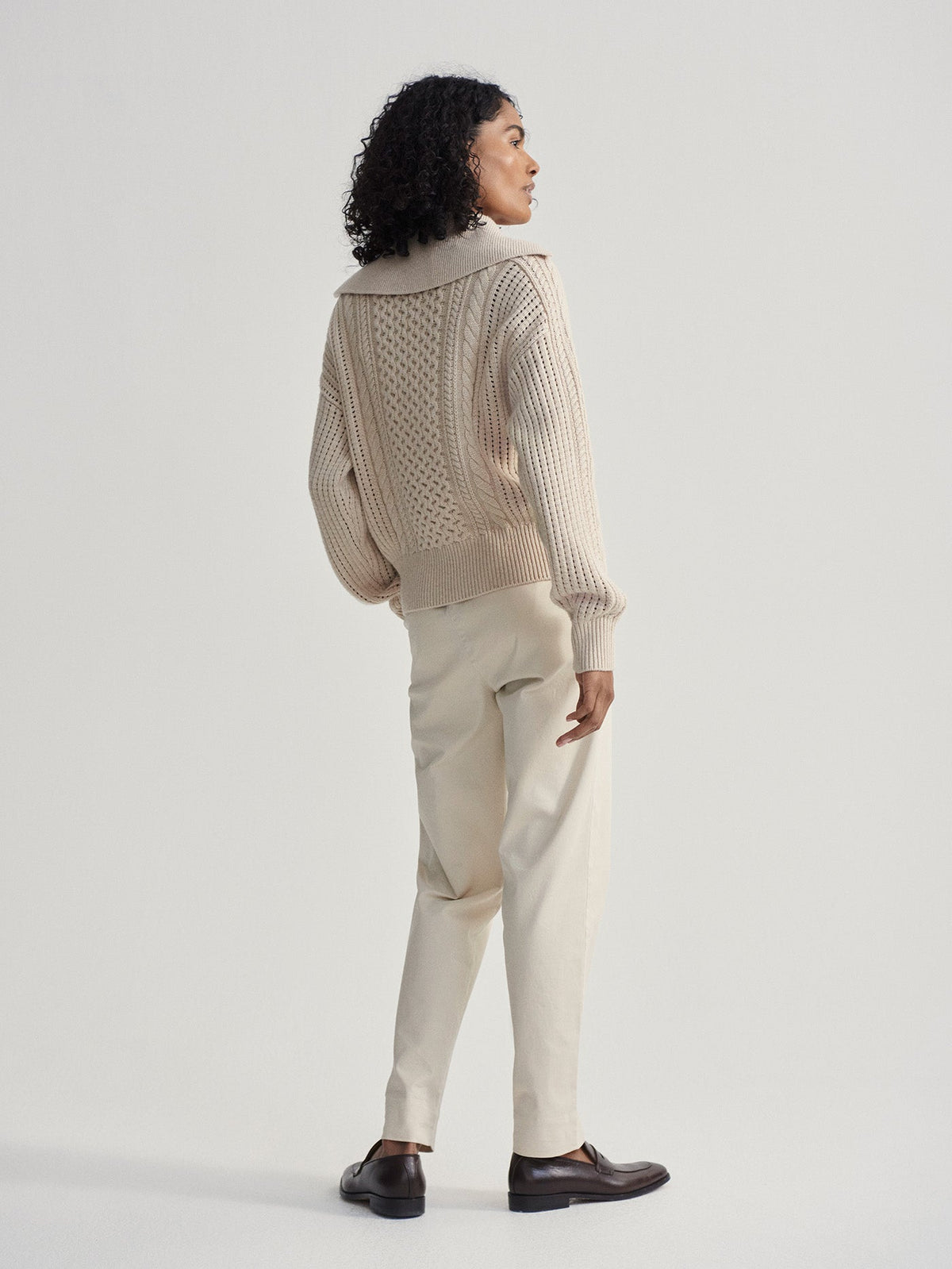 Camello Relaxed Cable Half Zip Parchment - Varley