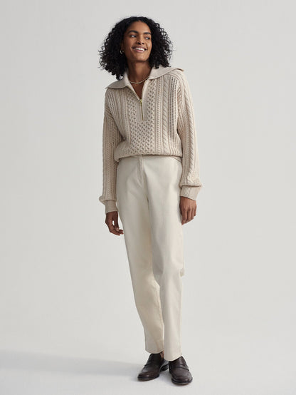 Camello Relaxed Cable Half Zip Parchment - Varley