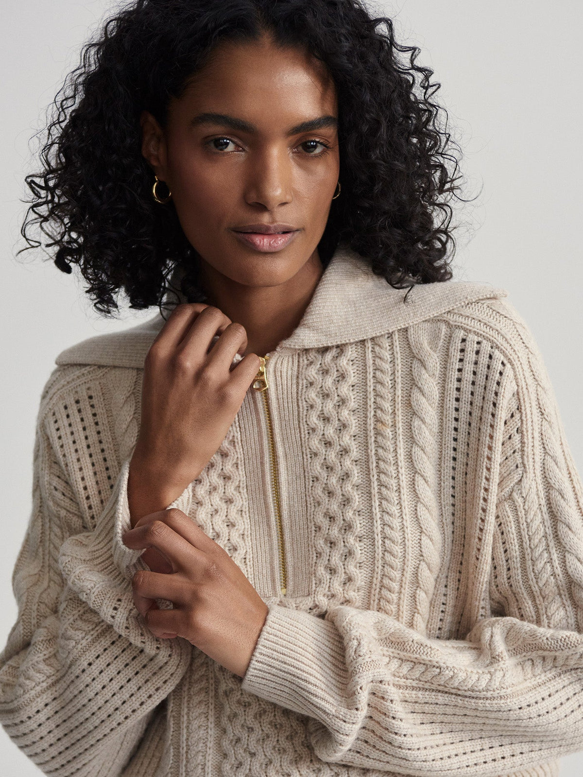Camello Relaxed Cable Half Zip Parchment - Varley