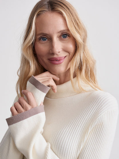 Ravena Rib Knit High Neck Top Egret - Varley