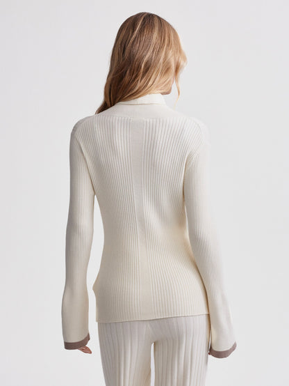 Ravena Rib Knit High Neck Top Egret - Varley