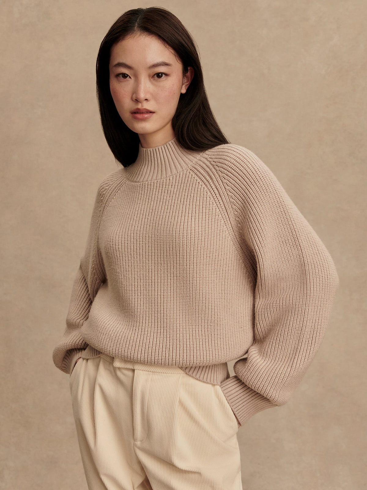 Martina High Neck Rib Knit Cement - Varley